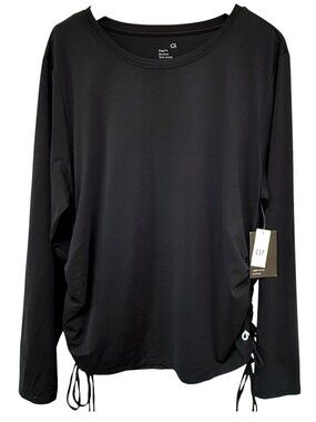 NWT Gap Fit Brushed Tech Jersey XXL Black Ruched Ties Long Sleeve Tee